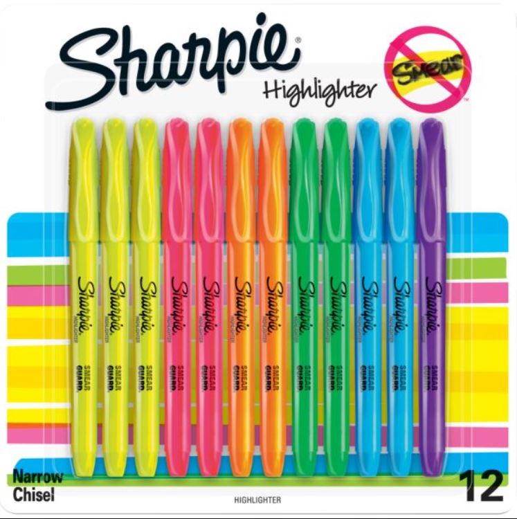 Sharpie Accent Pocket Highlighters, Chisel Tip, Assorted, Pack Of 12